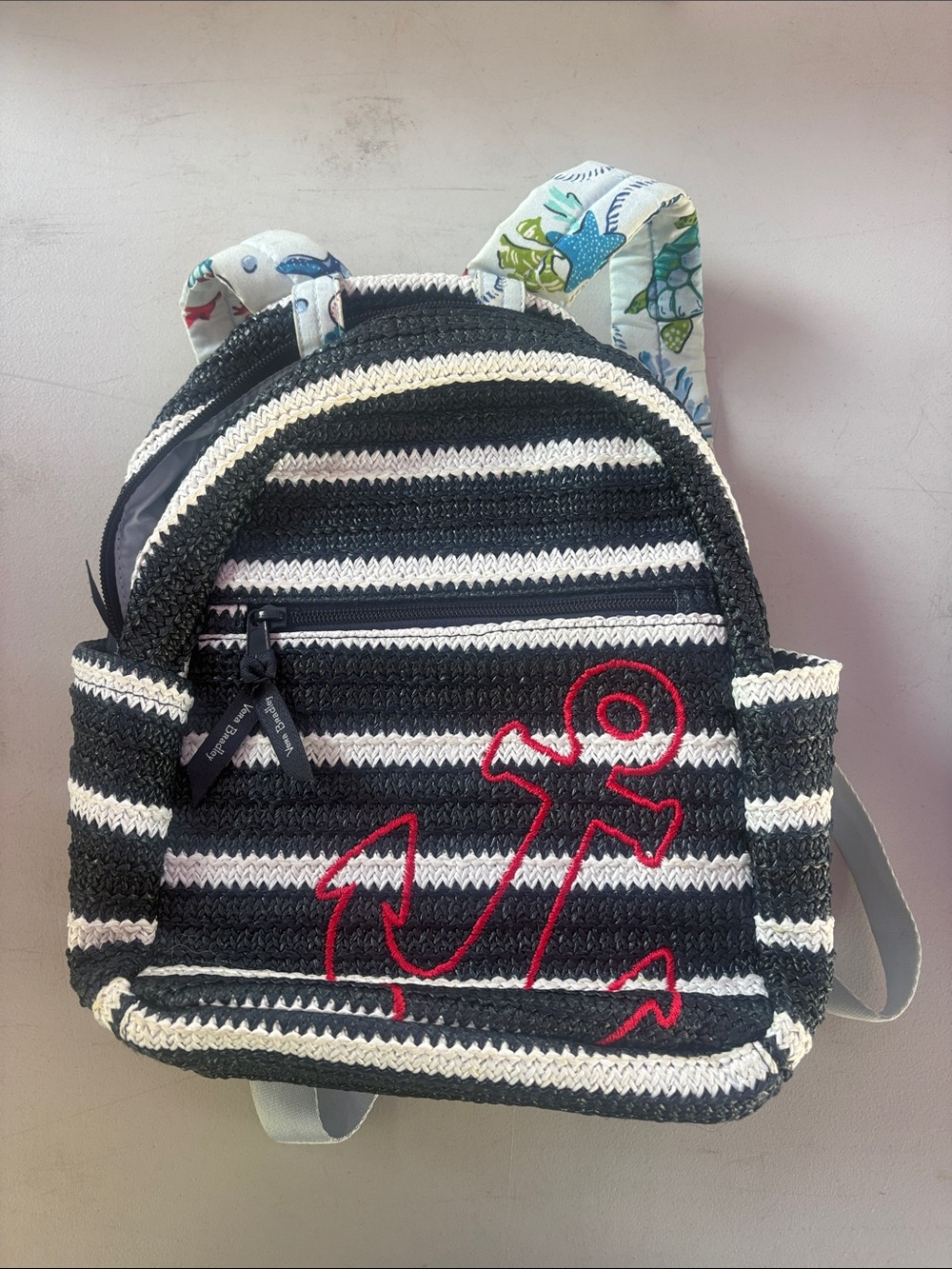 Vera Bradley Mini Backpack in Straw Anchors Away design
